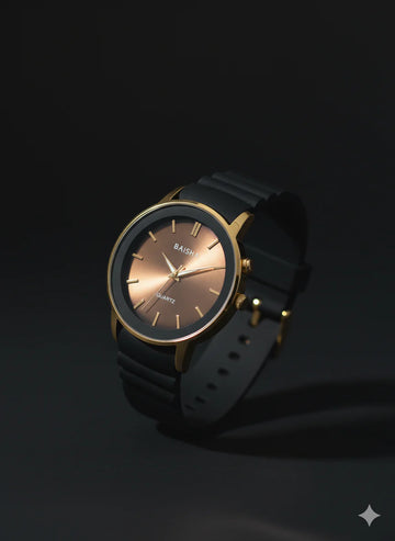 BAISHA Classic Quartz Watch – Black & Gold Edition